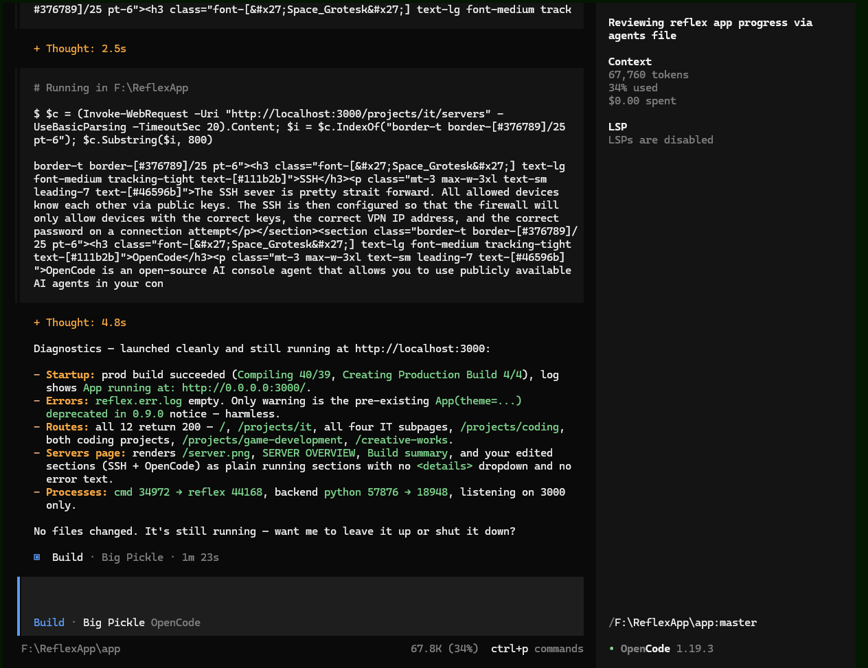 OpenCode running in a terminal on the server