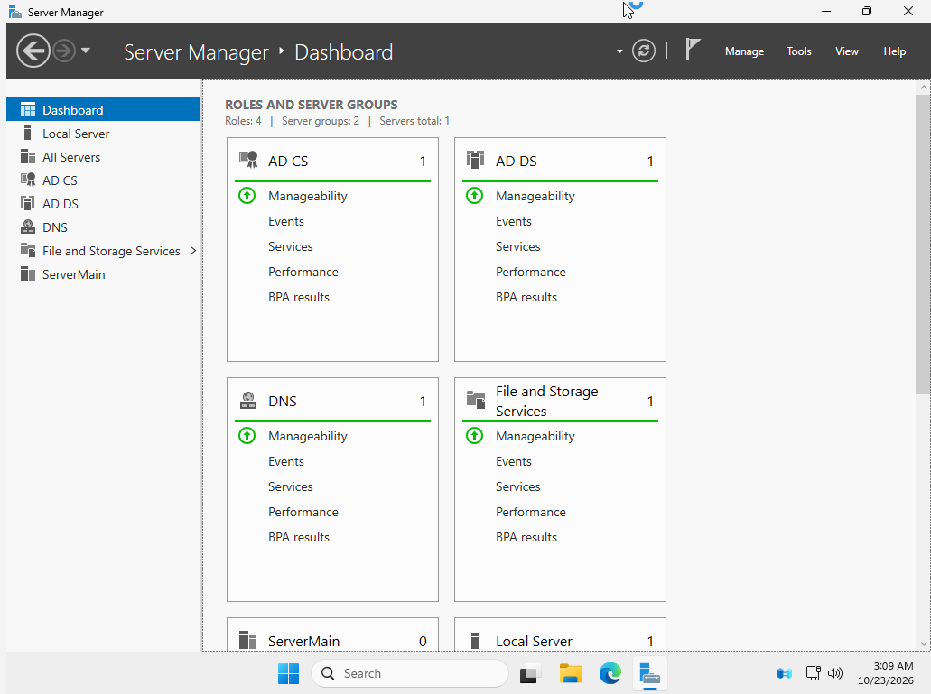Screenshot of the virtual machine lab showing the current build